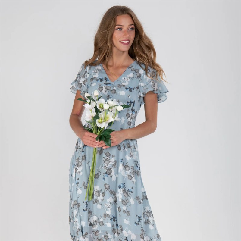 Vanilla - 👗Kortärmad lång klänning med blommönster🔥50% rabatt