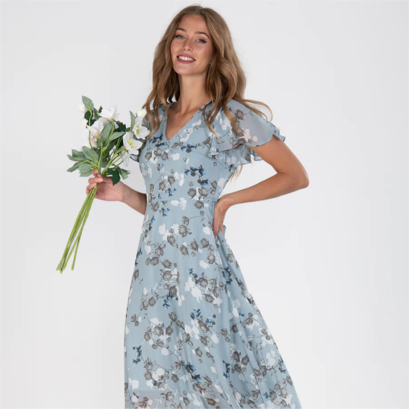 Vanilla - 👗Kortärmad lång klänning med blommönster🔥50% rabatt